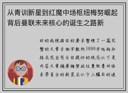 从青训新星到红魔中场枢纽梅努崛起背后曼联未来核心的诞生之路新